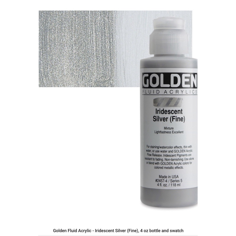 Golden Fluid Acrylics Artist Paint 4-Fl Oz Bottle ~ Iridescent Silver (Fine)